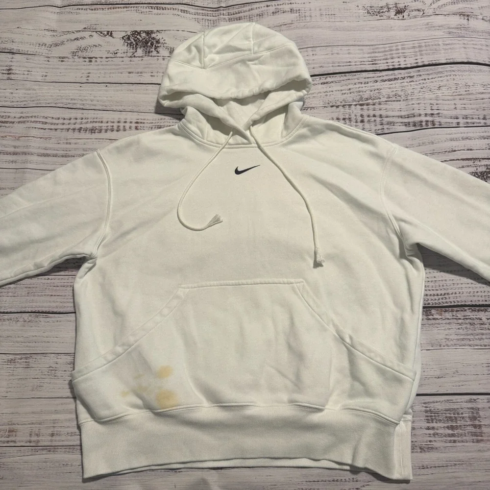 (STAINS)‎ Nike Fleece Pullover Hoodie Sweater White Men's Size Medium